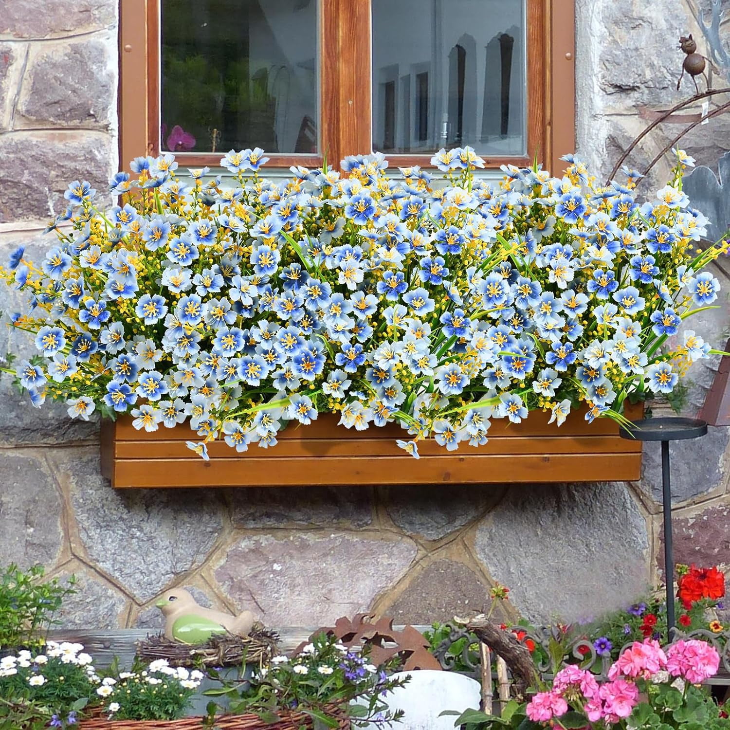 Artificial Flowers for Outdoors, 3Artificial Plants Outdoor, Fake Flowers, UV Resistant Faux Plants, Fake Outdoor Plants for Garden Porch Window Box Indoor Home Decor, Mix Color