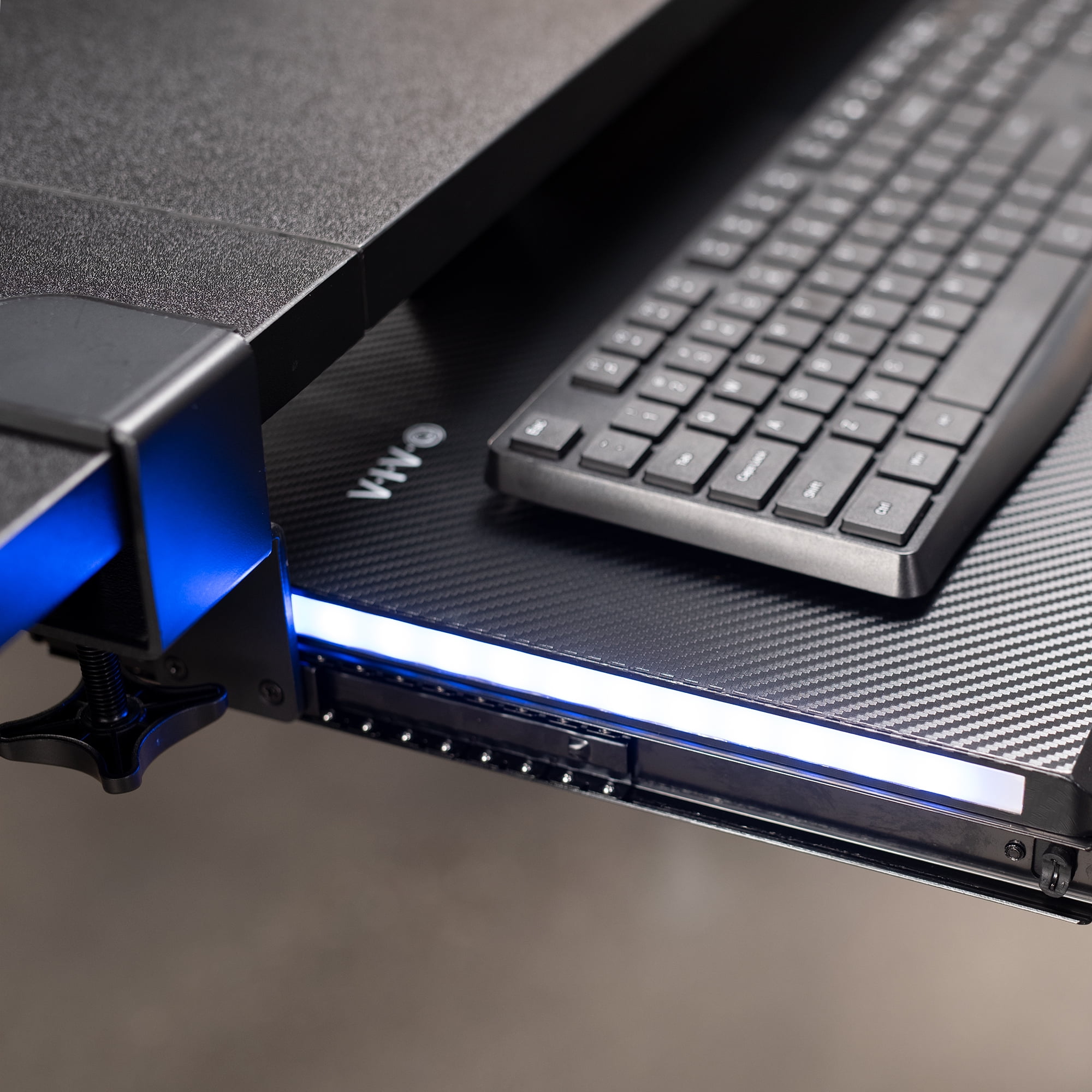 VIVO Black Clamp-on Under Desk Gaming Split Keyboard Tray with RGB Lights