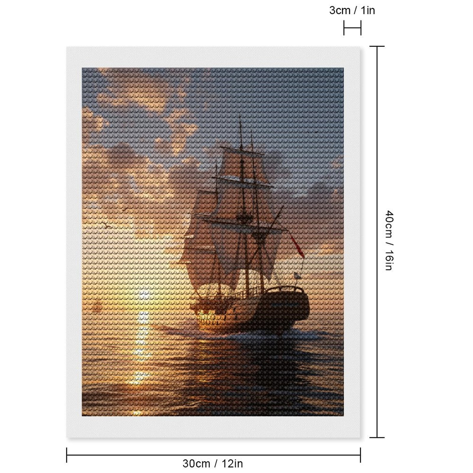 Diamond Art Kits for Adults, Sailing Ship Sunset Ocean Voyage 5D Diamond Painting Kits for Adults Beginners, DIY Full Drill Diamond Painting, Gem Art and Crafts 12x16