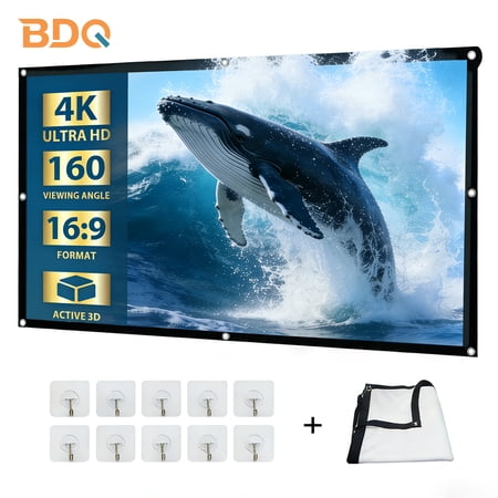 BDQ Projector Screen 120-Inch, 16:9, Front & Rear Projection, Portable Wrinkle-Free.