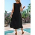 thumbnail image 6 of Dresses for Women Spring Summer Sleeveless V Neck Cotton Beach Casual Dress Black XXL, 6 of 7