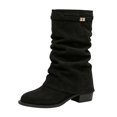 thumbnail image 2 of Women's Chunky Heel Mid Calf Boots, Pointed Toe Straight Tube Metal Buckle Design with Breathable Lining, Trendy Boots for Daily Party Gift, 2 of 3