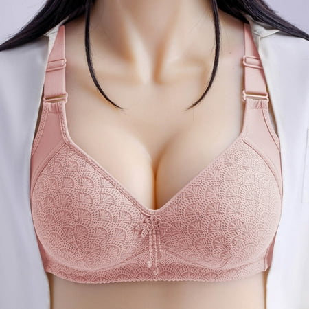 Elvqul Lightweight Bras for Women Plus Size Breathable Nylon Bralette Wireless Underwear Lace Ladies Pink Bras