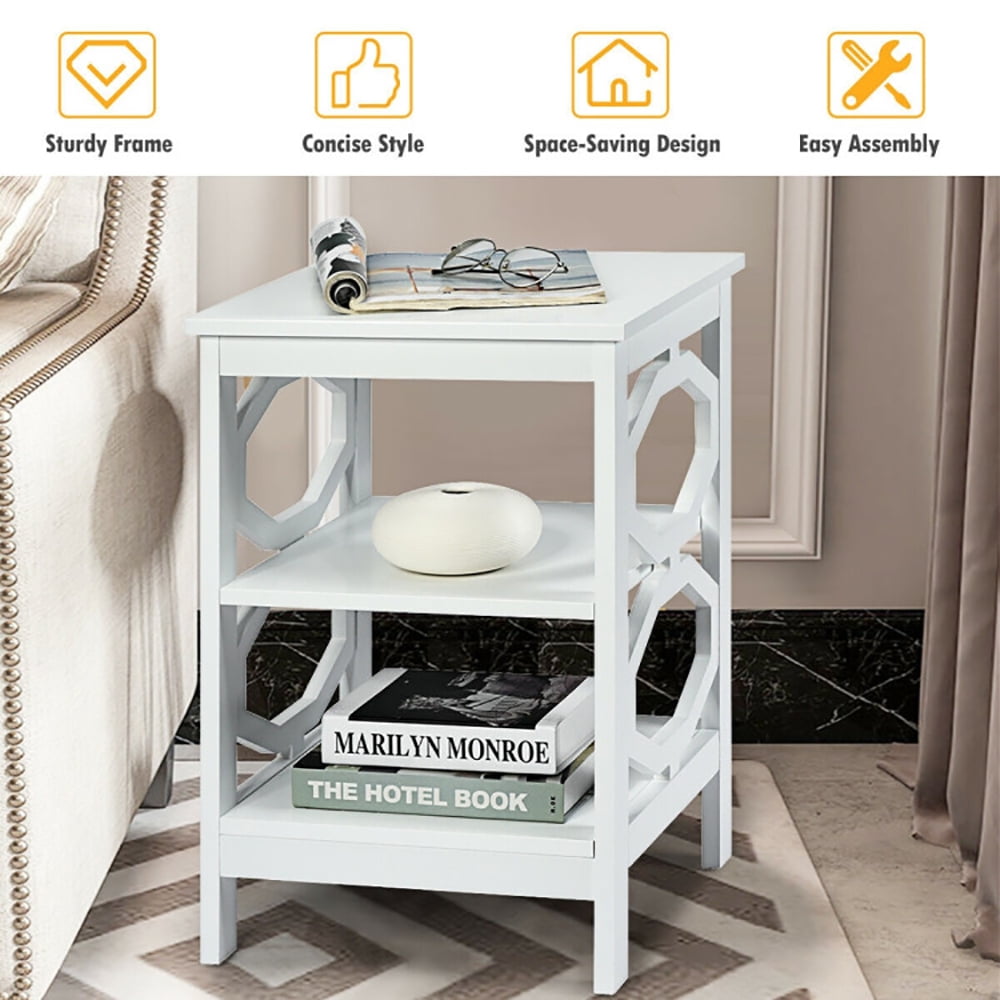 Finihen Side End Table, 3-tier Nightstand Sofa Side End Accent Table, Bed Side Tables, for Living Room, Bedroom, White Finihen Side End Table, 3-tier Nightstand Sofa Side End Accent Table, Bed Side Tables, for Living Room, Bedroom, White