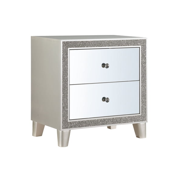 JERFIT Champagne Finish Nightstand with Mirror, 2-Drawer Bedside Table with Metal Glides, Felt Liner & Sleek Legs for Modern Bedroom