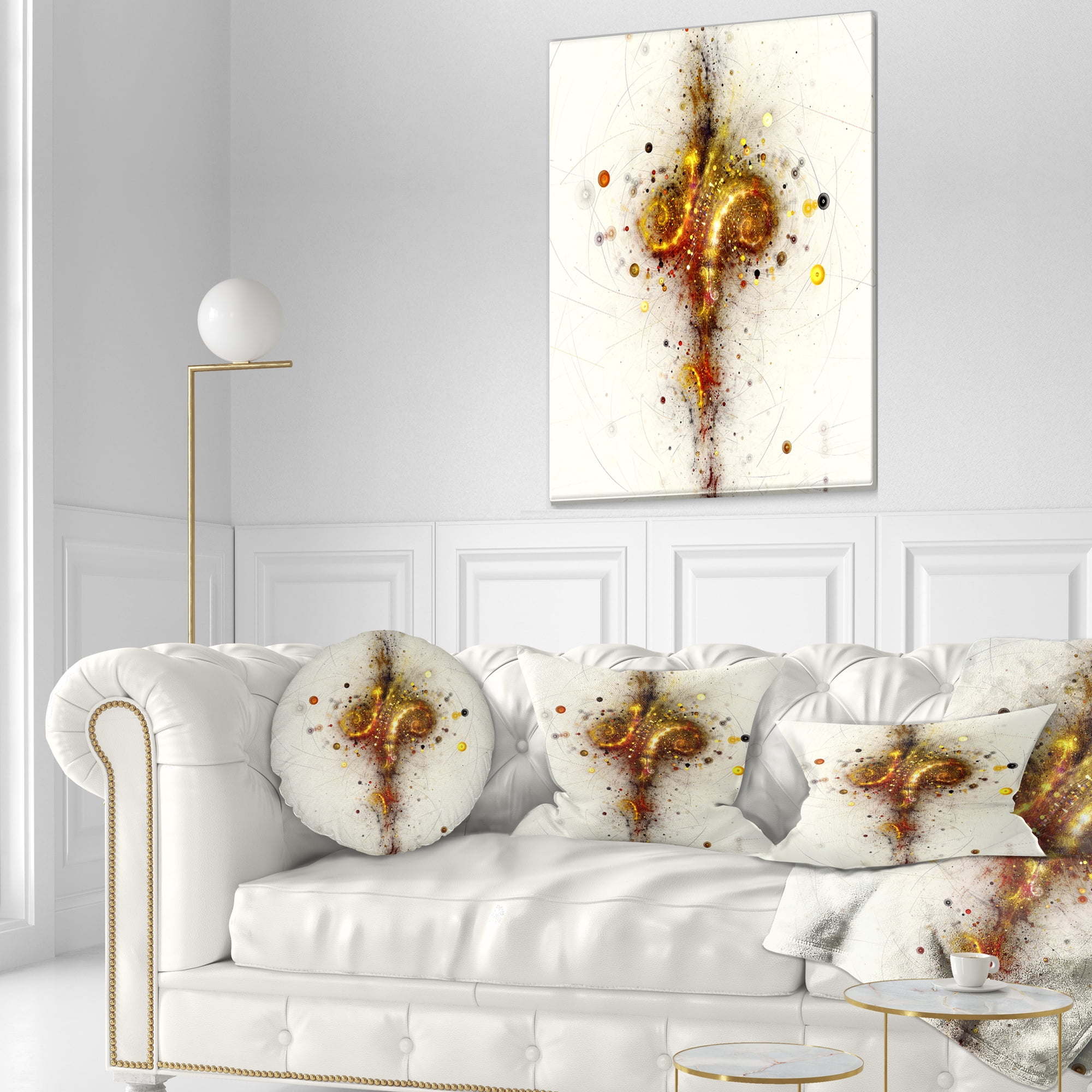 Designart Dark Yellow Fractal Art Design - Abstract Throw Pillow - 12x20