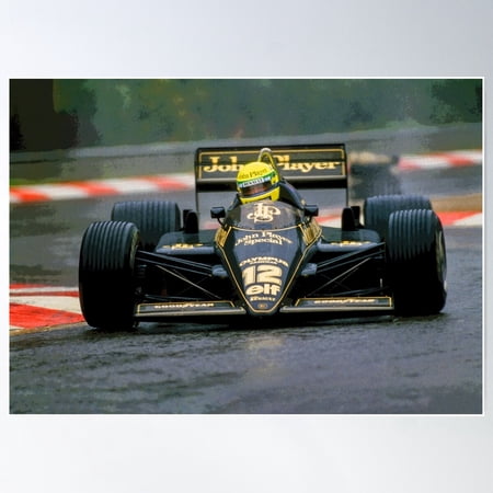 Ayrton Senna Racing His 1985 97T F1 Racecar In The Rain From The Front Abstract Poster Wall Art, Modern Wall Decor For Living Room Bedroom, 8x12 UNFRAMED
