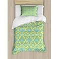 thumbnail image 1 of Abstract Duvet Cover Set Twin Size, Flourish Damask with Butterfly-like Motif Continuous Pattern, Decorative 2 Piece Bedding Set with 1 Pillow Sham, Seafoam Yellow Green and Coral, by Ambesonne, 1 of 3