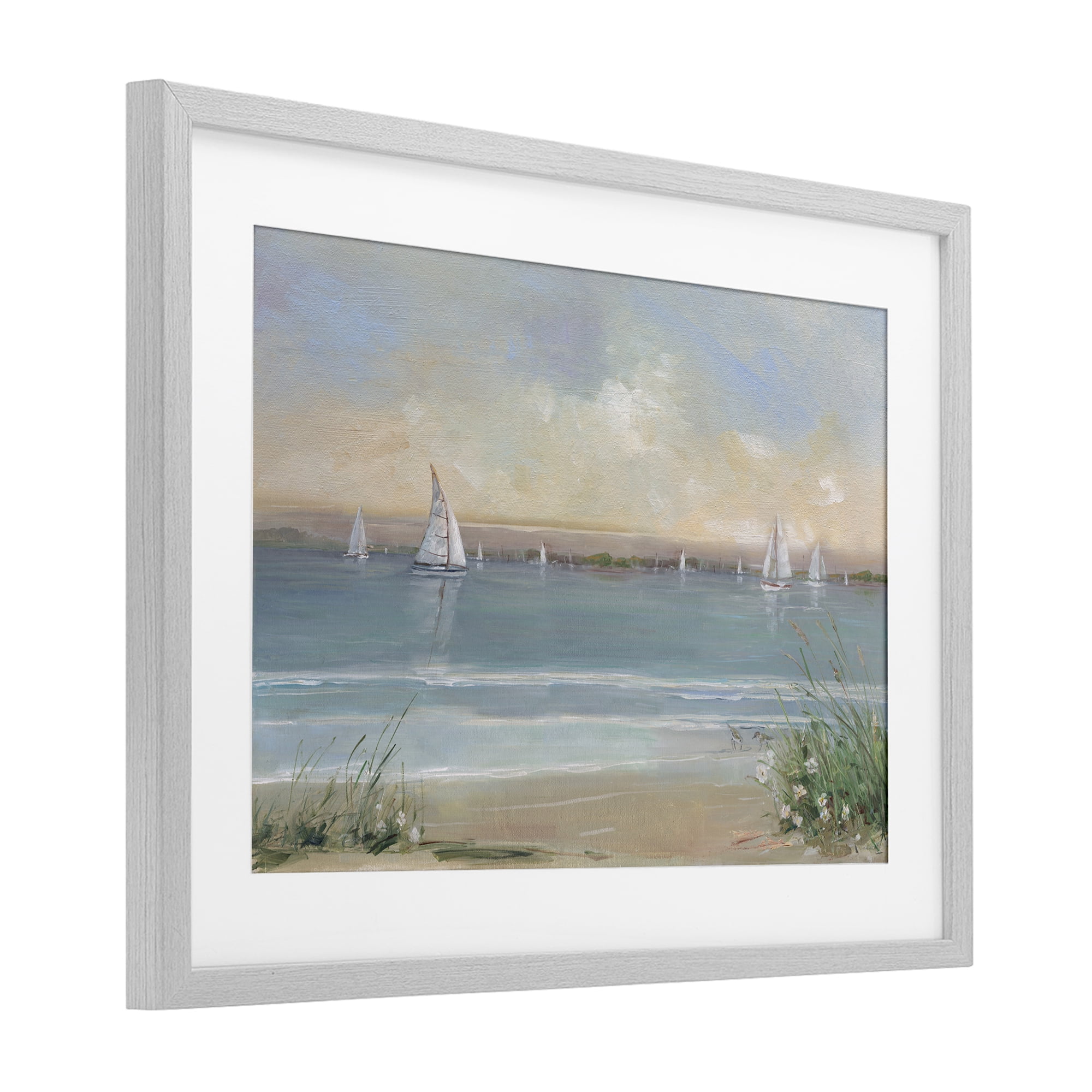 Stupell Industries Coastal Sailing At Dawn Gray Framed Print Under Glass, design by Sally Swatland