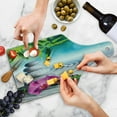 thumbnail image 4 of Spa Cutting Board, Sand Orchid and Massage Stones in Garden Sunny Day Yoga, Decorative Tempered Glass Cutting and Serving Board, Wine Bottle Shape, Blue Fern Green Fuchsia, by Ambesonne, 4 of 5