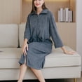 thumbnail image 3 of Defitshape Women's Long Sleeve Robe Soft Zip UP House Coat SPA Bath Knee Length Full Zipper Terry Cloth Duster Robe Sleepwear Grey Small, 3 of 4