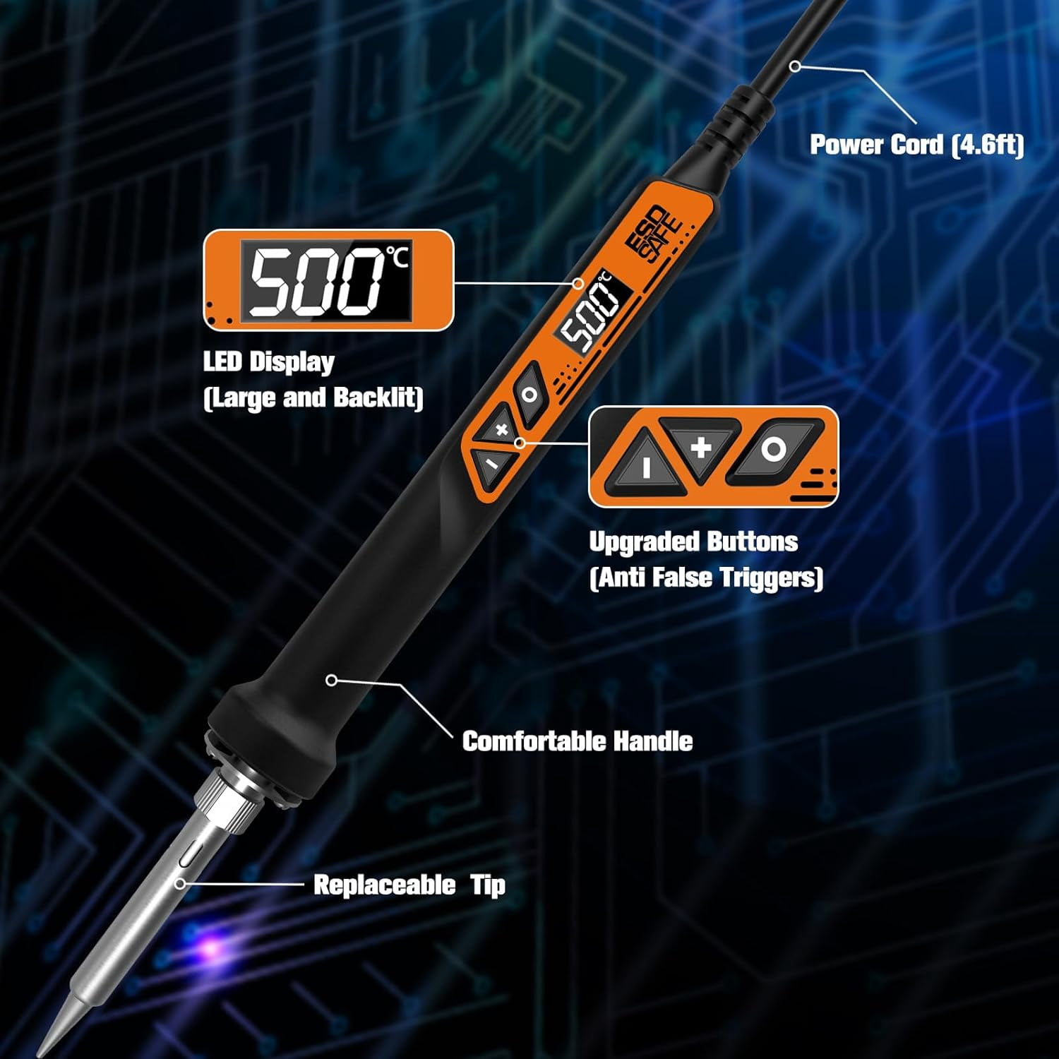 Soldering Iron, 160W Soldering Tool, LED Display Temperature Control Accurate 392°F-932°F, with ON/OFF Switch, 3 Iron Tips, Stand,Flux, Automatic Sleep Mode