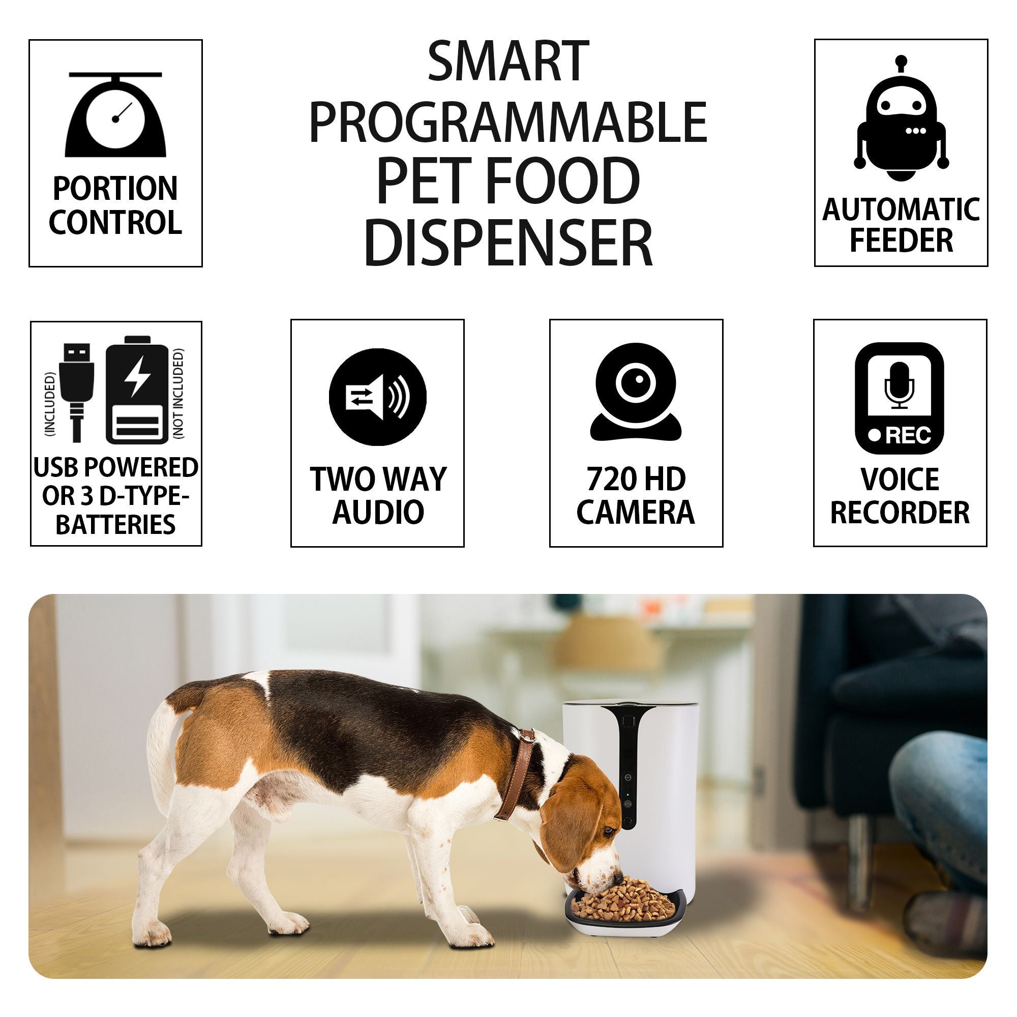 Lentek Smart Pet Feeder with 720p HD Video, 2-Way Audio, 200 oz. Programmable WiFi Cat or Dog Food Dispenser, Schedule Mealtimes, Automatic Portion Control, Free App for iPhone and Android Smartphone