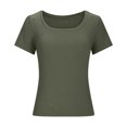 thumbnail image 4 of BVOFAR Women's Casual Short Sleeve Square Neck T-Shirts Summer Ribbed Knit Tops Solid Color Slim Fit Tee Shirts 2025, 4 of 5
