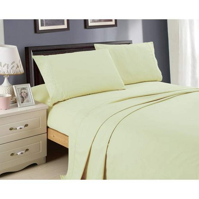 Italian Design 1800 Series Egyptian Comfort Super Soft Embroidery 4 Piece Sheet Set (Queen, Green)
