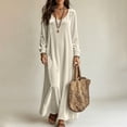 thumbnail image 2 of Women Fall Winter Velvet Round Neck Maxi Dress Long Sleeve Loose Solid Chic Elegant Casual Everyday White XL(XL), 2 of 5