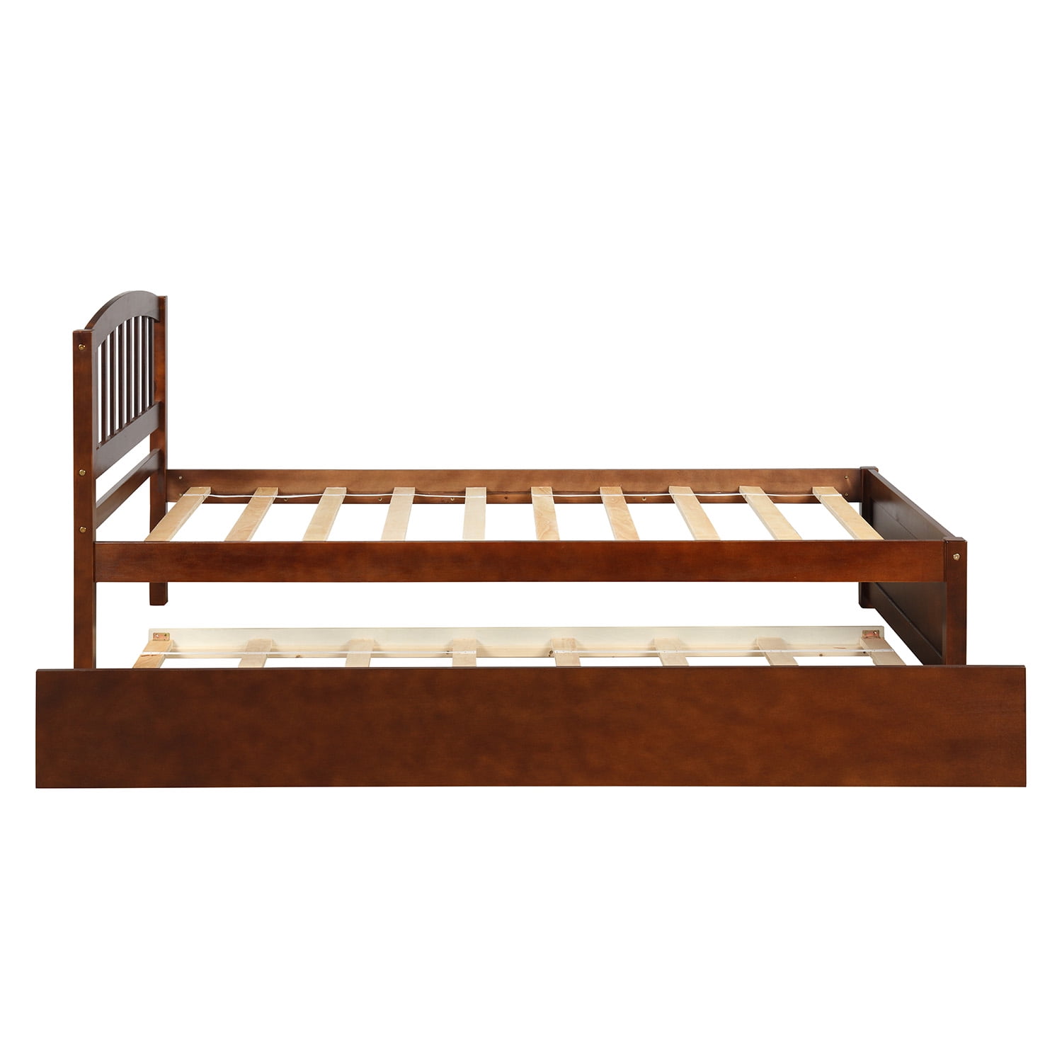 Gewnee Twin size Platform Bed Wood Bed Frame with Trundle,for adults and children Walnut
