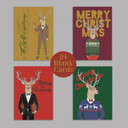 Funny Deer Blank Christmas Cards - 24 Modern Holiday Greeting Cards | Designed & Made in USA | 24 Folded Cards   Envelopes