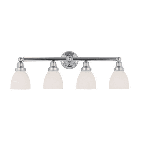 

Bathroom Vanity 4 Light With Satin Opal White Glass Chrome size 30 in 400 Watts - World of Crystal