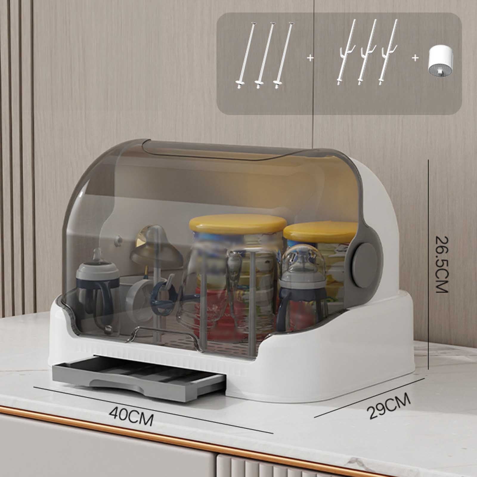 Baby Bottle Drying Rack with Lid Baby Bottle Storage Box with Removable Drain Tray Space Saving Baby Bottle Rack Dryer Reusable Bottle Rack Holder for Baby 40*29*27cm Home Decor