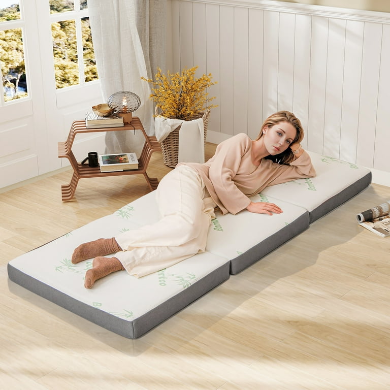 Gymax Tri fold Foam Mattress 4 Inch Thick Folding Mattress w Washable Bamboo Fiber Cover