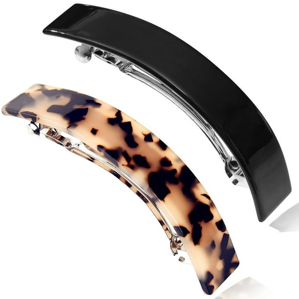 Eyegla Pasadores de pelo para mujer, pasadores franceses grandes, pasadores de concha de tortuga para cabello grueso, paquete de 2