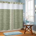 thumbnail image 5 of No Hook Shower Curtain, Sage Green Striped Shower Curtains for Bathroom with See Through Top Window, Rustic Vertical Stripes Linen Texture Waterproof & Washable Bath Curtain 66"x72", 5 of 6