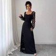 thumbnail image 4 of Navy Blue Floral Mesh Sleeve Maxi Dress With Sweetheart Neck, Ruched Waist And Side Slit Evening Gown, 4 of 8
