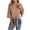 Khaki, variant on Women Tie Front V Neck 3/4 Sleeve Blouse Casual Fashion Loose Comfy Solid Tunic Tops, Blue M