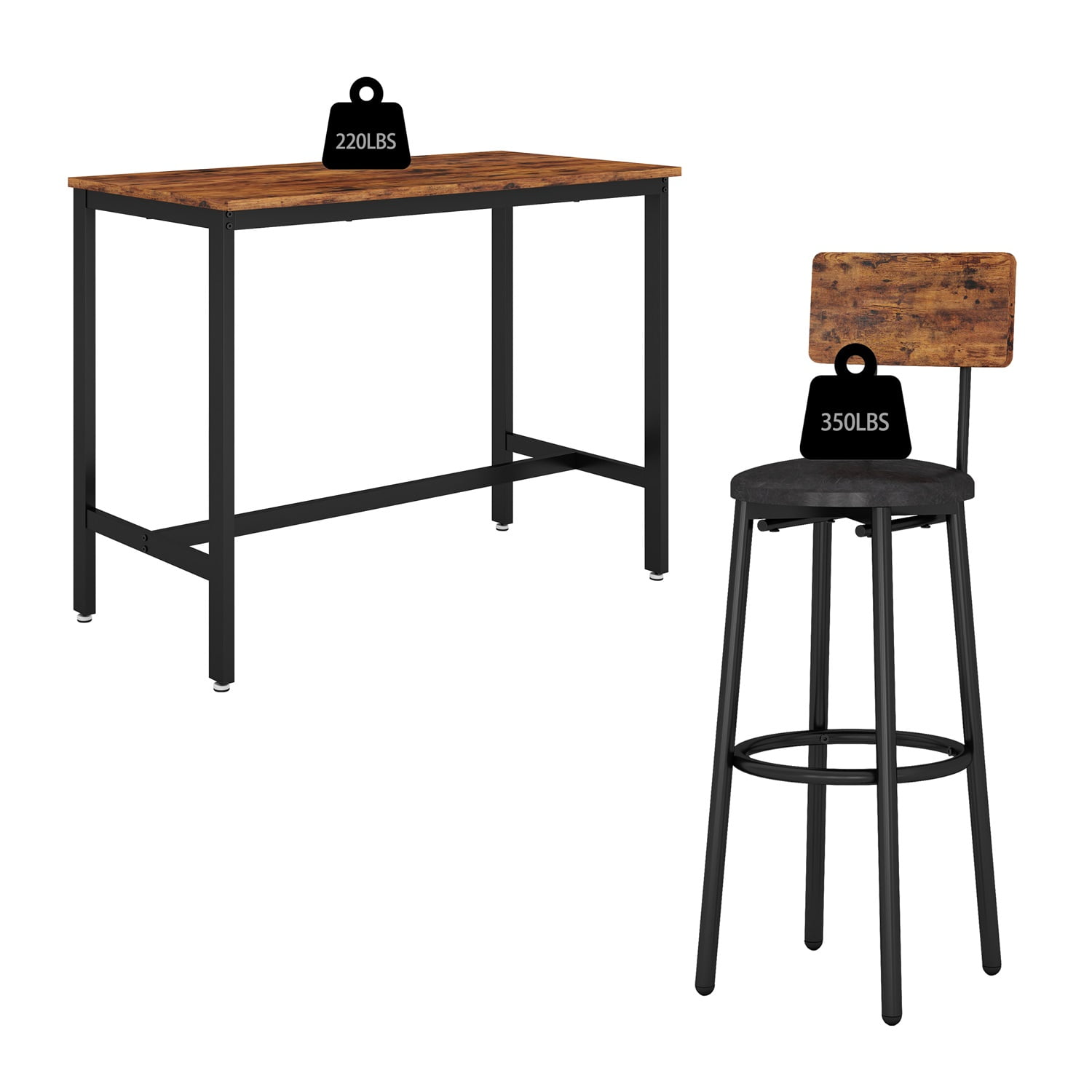 Kadyn 5 PCS Dining Table Set, Bar Table Set for 4 Bar Stools, Wood Pub Bar Table Set Perfect for Breakfast Nook, Small Space Living Room, Rustic Brown