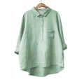 thumbnail image 4 of DondPO Linen Shirts for Women Women's Lapel Neck Casual Solid Colour Cotton And Linen Long Sleeve Shirt Casual Shirts for Women Womens Shirts Green 2XL, 4 of 6