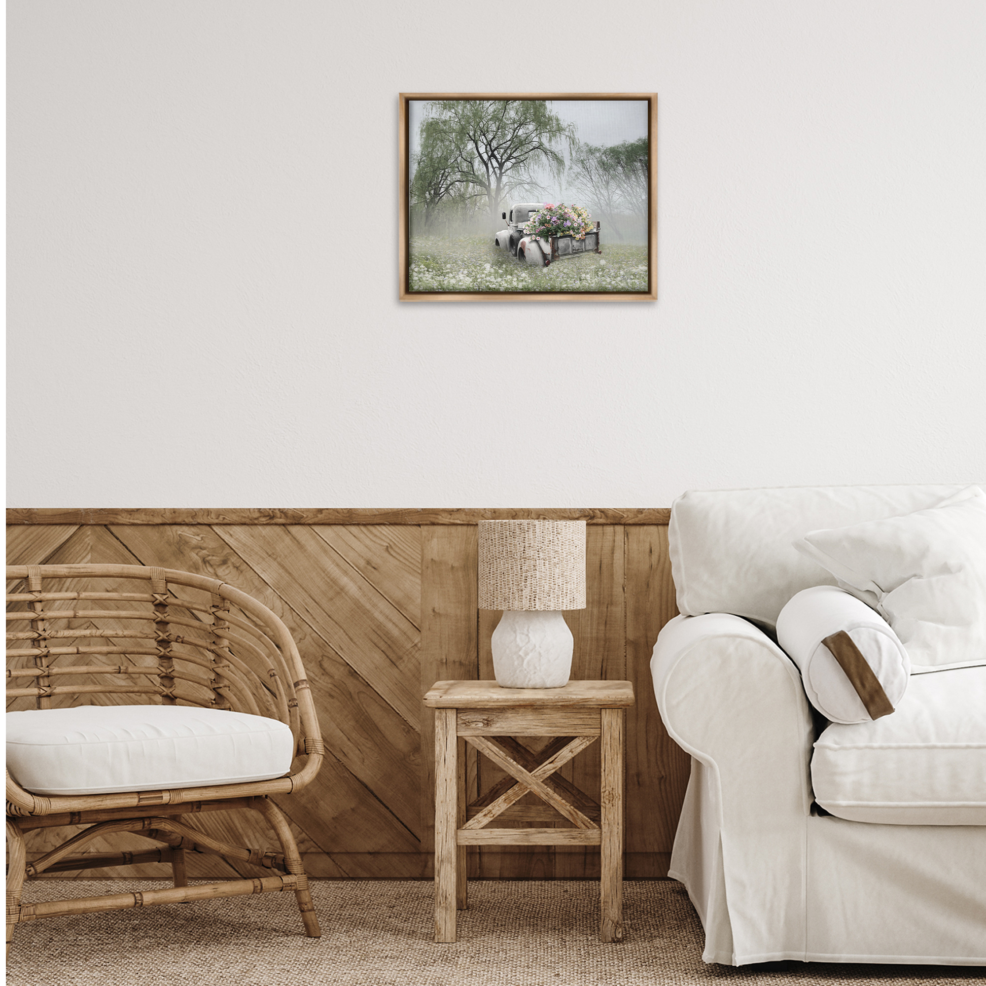 Stupell Industries Overgrown Floral Truck Plants & Flowers Photography Brown Floater Framed Canvas Art Print Wall Art, 21 x 17