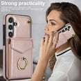 thumbnail image 4 of Asuwish Compatible with Samsung Galaxy S24 5G Wallet Phone Case Tempered Glass Screen Protector Ring RFID Credit Card Holder PU Leather Cell Cover for S 24 24S G5 SM-S931U Girls Rose Gold, 4 of 11
