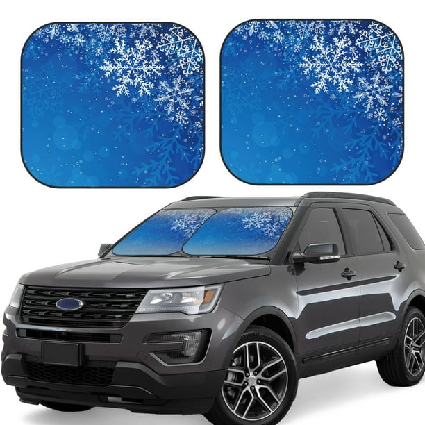 Fotbe Blue Christmas With Snowflakes Juego de 2 Piezas de Parasoles para Parabrisas | Bloqueador Solar para Auto | Accesorios Plegables para Protección Solar Interior-Medium