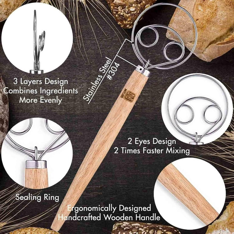 Dough Whisk - Bread Making Tools - Bread Dough Mixer Hand - Bread Dough  Whisk for Pastry - Large Stainless Steel Swedish Whisk with Wooden Handle  13.1 inch 