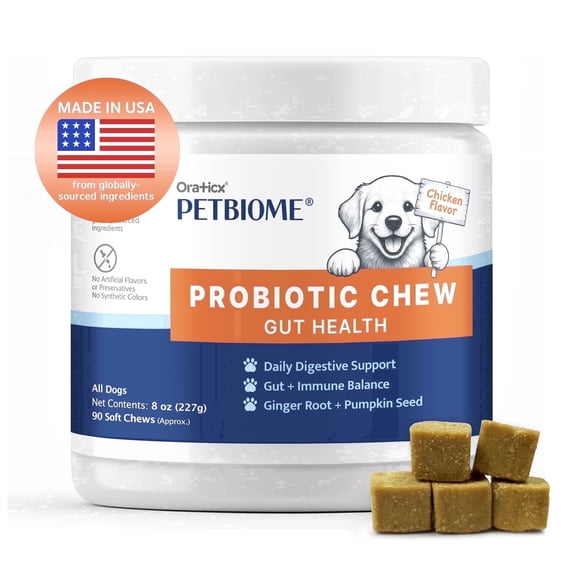 PetBiome Probiotic Soft Chews for Dogs Chicken Flavor 90 Count Digestive Support