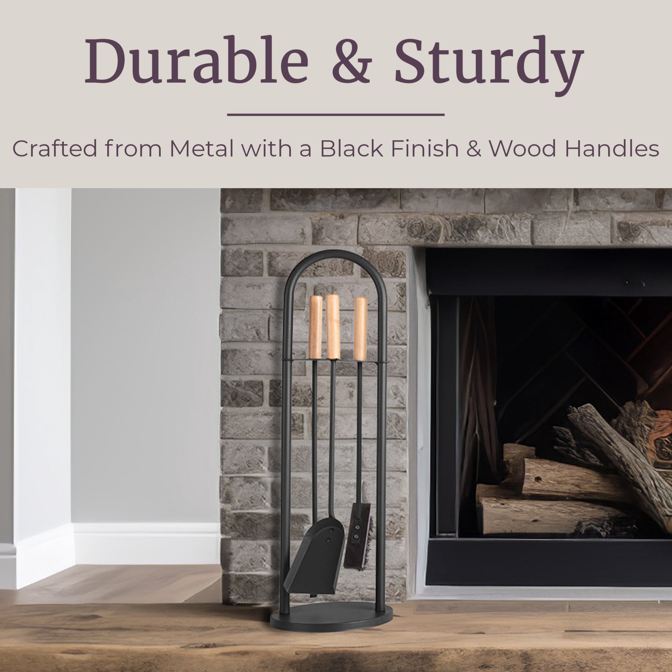 Lavish Home 4PC Fireplace Tool Set with Poker, Brush, Shovel, and Stand