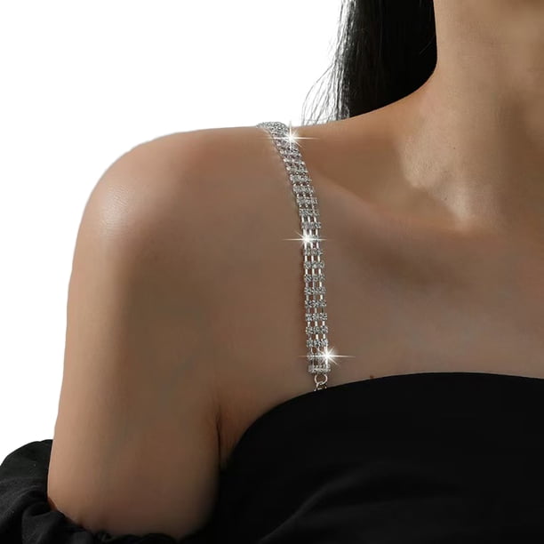 2 tiras de sujetador con diamantes de imitación, brillantes y decorativas, ajustables, para ropa interior, cadena de hombro para mujer, vestido de boda, accesorios para fiesta nupcial.