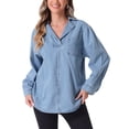 thumbnail image 1 of Blusa de mezclilla INSPIRE CHIC para mujer, blusa casual de manga larga con cuello en V, color azul claro, talla XS, 1 of 1