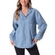 thumbnail image 1 of Blusa de mezclilla INSPIRE CHIC para mujeres, blusa casual de manga larga con cuello en V azul claro S, 1 of 1