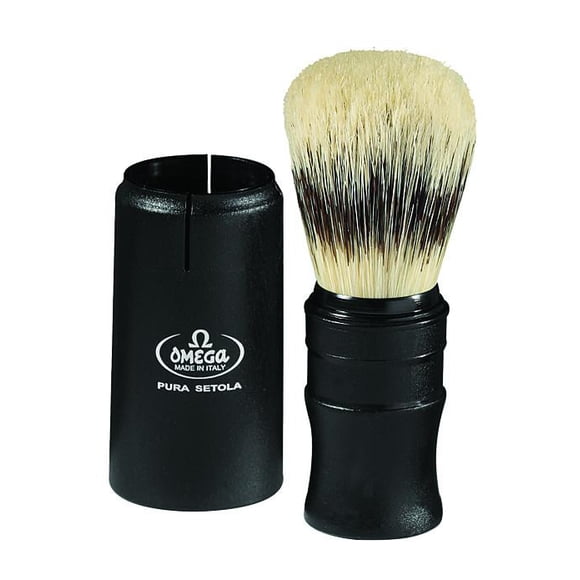 Omega Sterilized Pure Bristles Shaving Brush, Plastic Handle