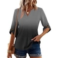 thumbnail image 4 of Womens 3/4 Length Sleeve Tunic Tops Casual Gradient V Neck Shirts Business Work Blouses Trendy Flowy Tees Gray 2XL, 4 of 6