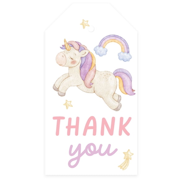 Koyal Wholesale Kids Party Favor Classic Thank You Tags with String, Unicorn Birthday Gift Tags, For Party Favors Bags