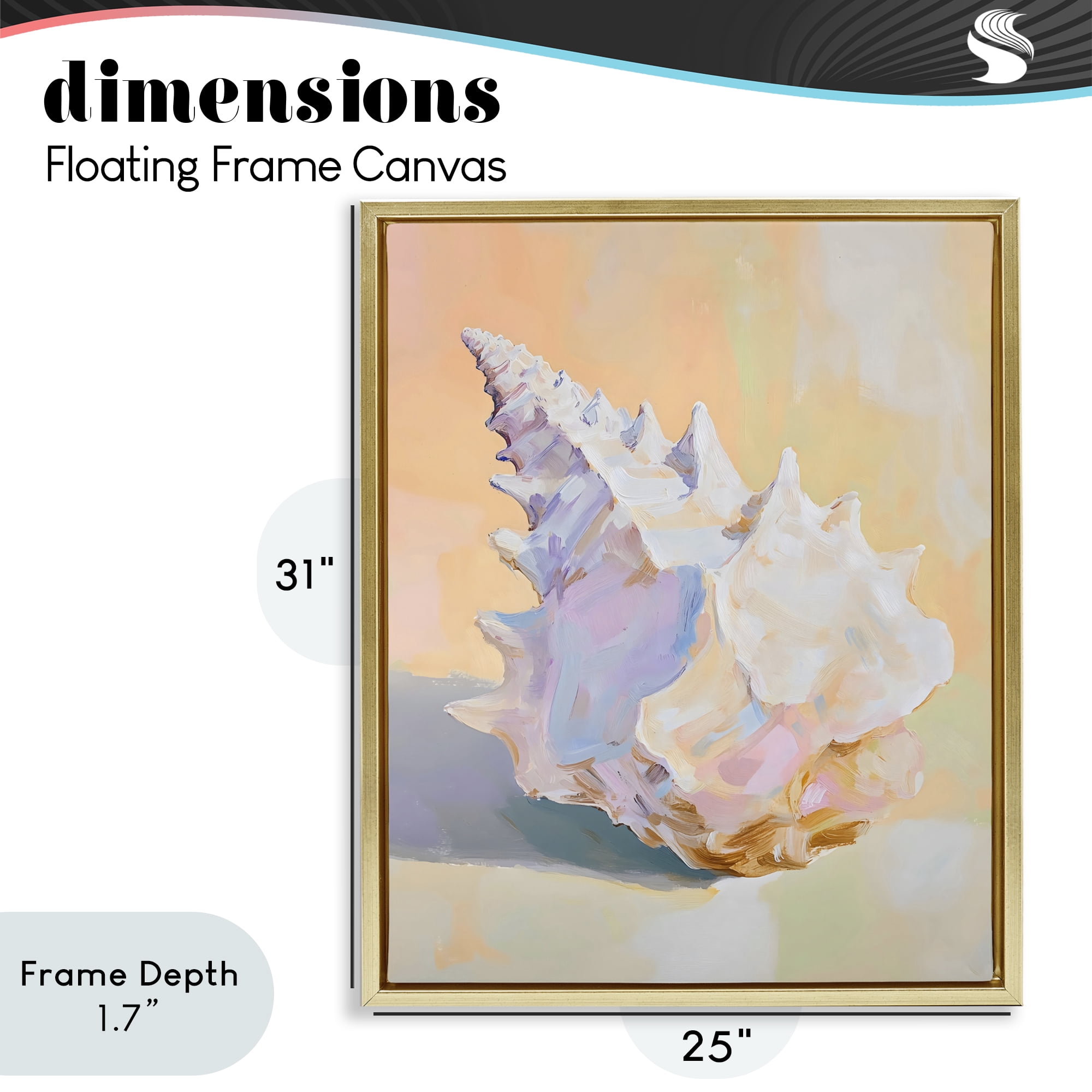Stupell Industries Vintage Shell in Pastel Light Gold Framed Floater Canvas Wall Art, design by The Prints Vibe