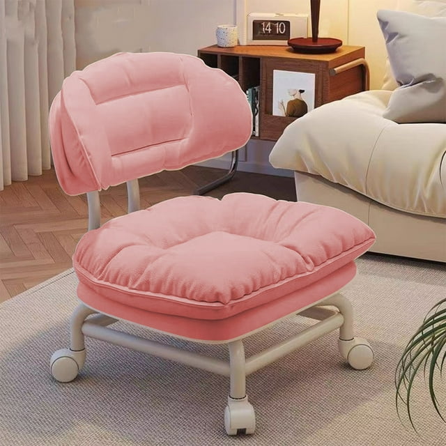 Tabouret à Dossier Pivotant avec Roues, Siège Rond Compact pour la Maison/le Bureau, Soutien Ergonomique, Rose