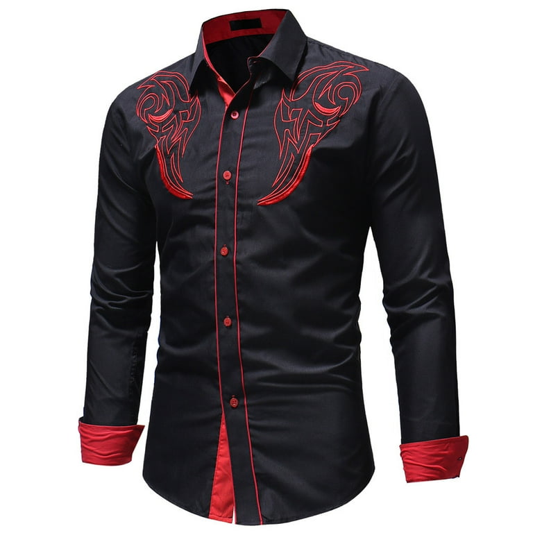 wofeydo Mens Shirts, Casual Long Autumn Embroidery Men's Pullover