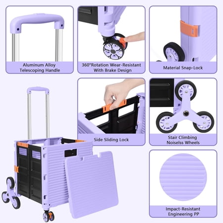 Folding Utility Cart with Stair Climbing Wheels, Portable Rolling Crate Handcart for Travel Shop Move Office Teacher Use