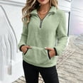 thumbnail image 2 of Quarter Zip Sweatshirt for Women - Sherpa Fleece Stand Neck Pullover Tops - Fall Long Sleeve Cozy Pullover Cost with Pockets, 2 of 8