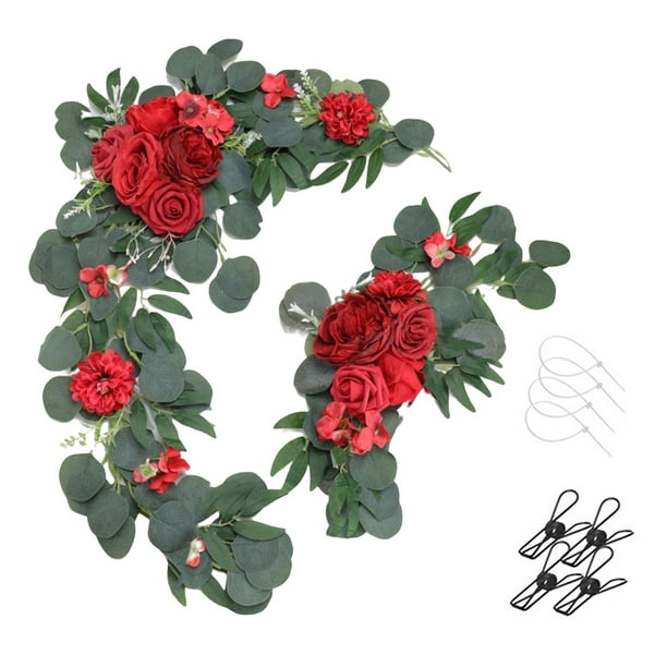 2 guirnaldas de flores para decoración de bodas, rústicas y decorativas. Rojo