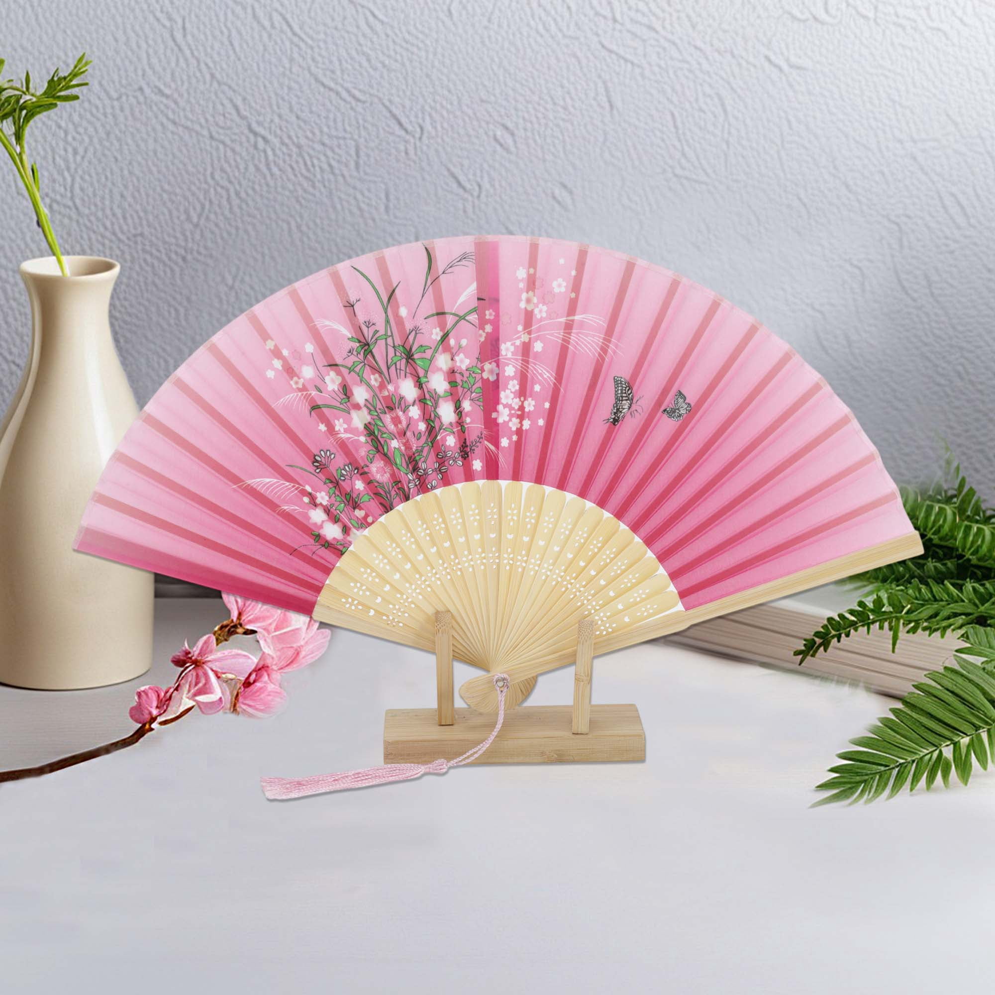 Unique Bargains Ancient Style Folding Fan 1Pc Pink [Evening Blossom Elegance Design]